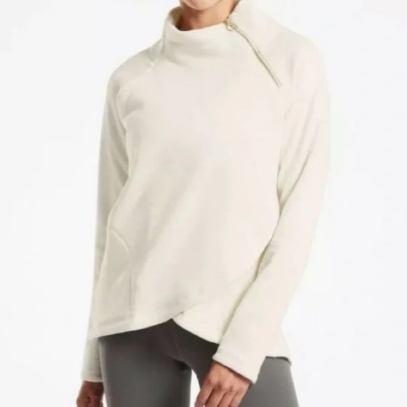 Athleta Cozy Karma Asym Pullover Fleece in Oatmeal size Small - Picture 1 of 9